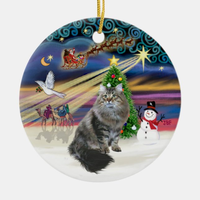 Xmas Magie - sibirische Katze Keramikornament (Vorne)