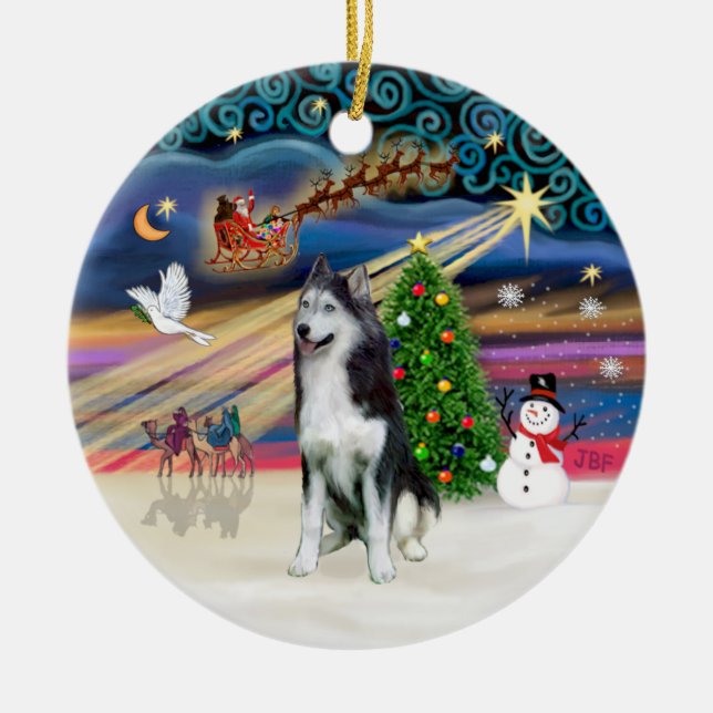Xmas Magie - sibirischer Husky 2 Keramik Ornament (Vorne)