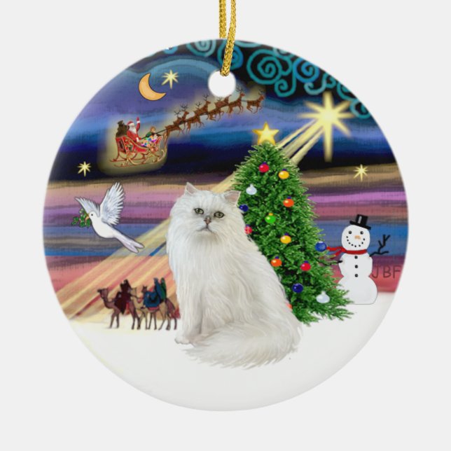Xmas Magie - Weiße Persische Katze Keramikornament (Vorne)