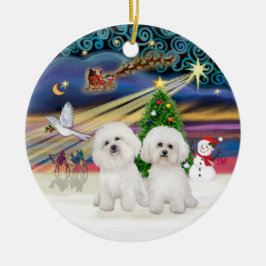 Xmas Magie - Zwei Bichon Frise Keramik Ornament
