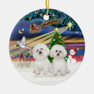 Xmas Magie - Zwei Bichon Frise Keramik Ornament