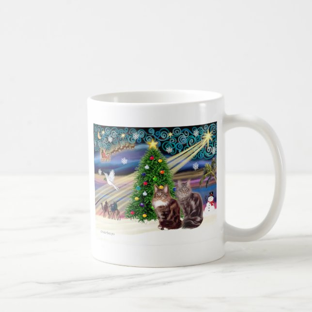 Xmas Magie - Zwei Märchenjunge Katzen Kaffeetasse (Rechts)