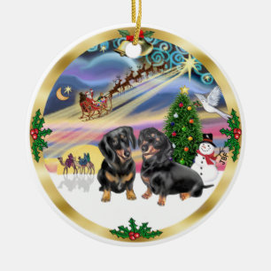 Xmas Magie - zwei schwarze Dackeln Keramikornament