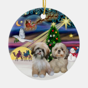 Xmas-Magie - Zwei Shih Tzus (P2+Y) Keramik Ornament