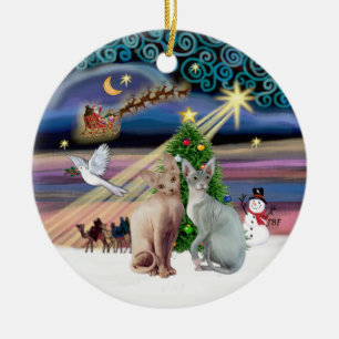 Xmas-Magie - Zwei Sphynx-Katzen Keramikornament
