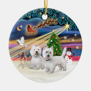 Xmas Magie - Zwei Westies Keramik Ornament
