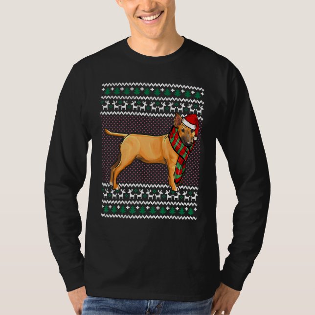 Xmas Miniatur Bull Terrier Hund Weihnachtsmannmütz T-Shirt (Vorderseite)