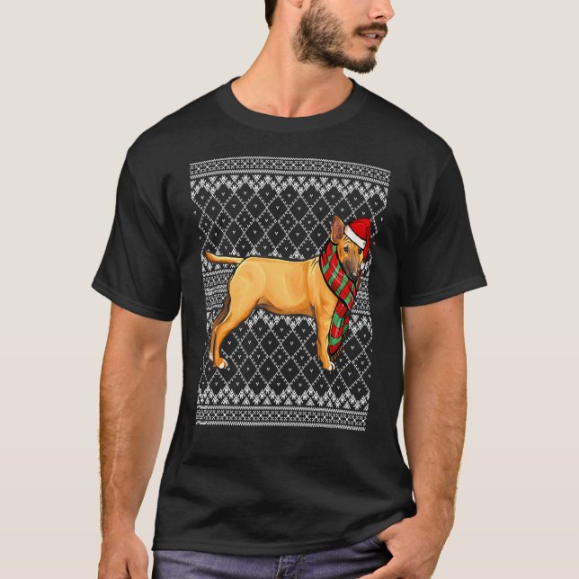 Xmas Miniature Bull Terrier Santa Claus Hat Ugly C T-Shirt (Vorderseite)