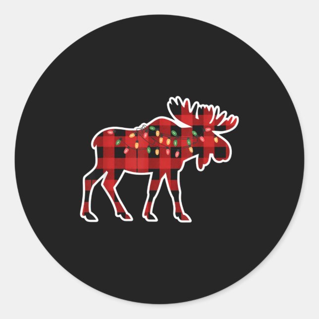 Xmas Moose Red And Black Buffalo Plaid Christmas L Runder Aufkleber (Vorderseite)