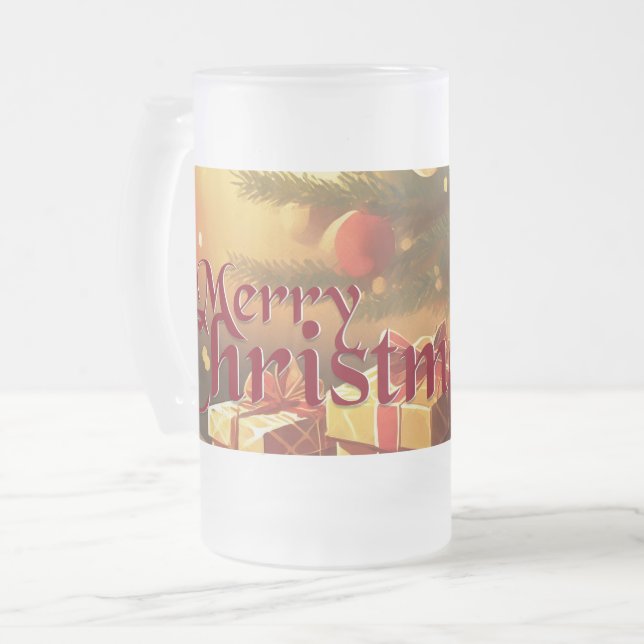 Xmas Motif, mit Geschenken unter dem Weihnachtsbau Mattglas Bierglas (Vorderseite Links)