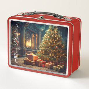 Xmas Motif mit Geschenken unter dem Weihnachtsbaum Metall Brotdose