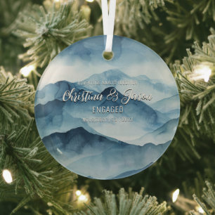 Xmas Mountain Winter Wanderung Paar Verlobung Blau Ornament Aus Glas