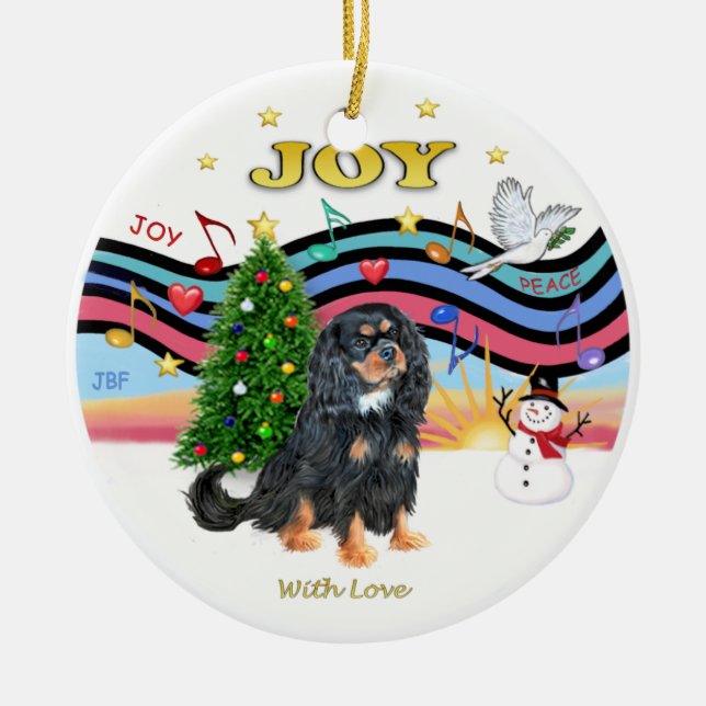Xmas Music 1 - Cavalier (Black and Tan) Keramik Ornament (Vorne)