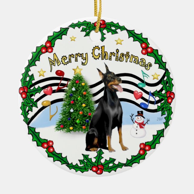 Xmas Music 1 - Doberman Pinscher 1 Keramikornament (Vorne)