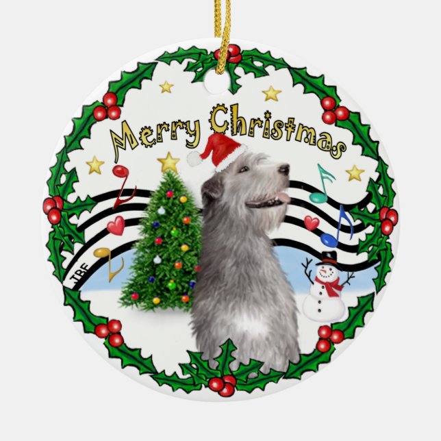 Xmas Music 1 - MC - Irish Wolfhound (hat) Keramik Ornament (Vorne)