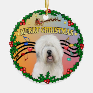Xmas Music 1 - Old English Sheepdog Keramik Ornament