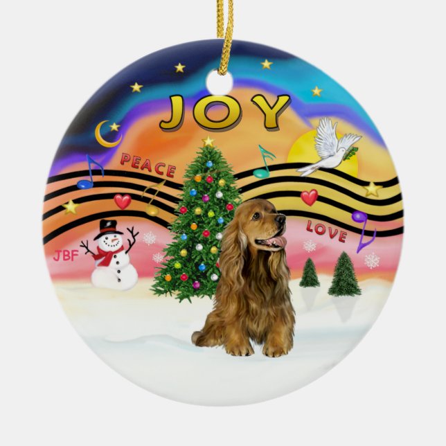 Xmas Music 2 - Cocker (braun) Keramikornament (Vorne)