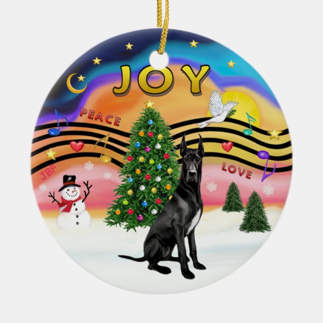 Xmas Music 2 - Great Dane (schwarz - überzogen) Keramik Ornament (Vorne)