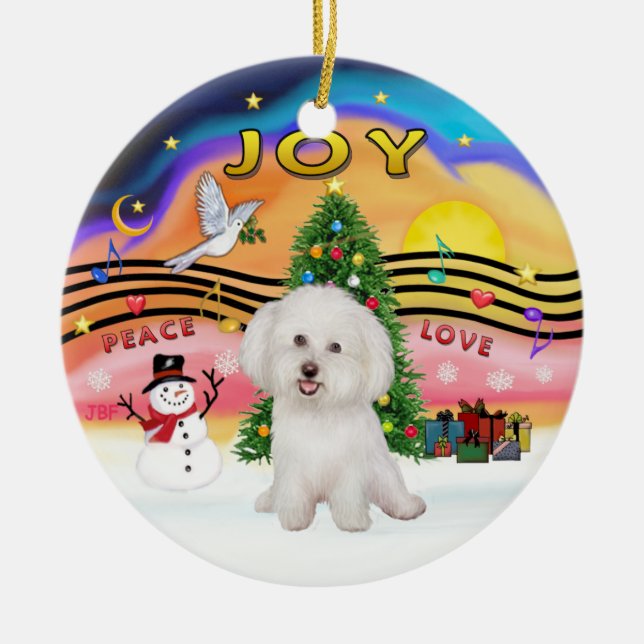 Xmas Music 2P - Bichon Frise 7 Keramikornament (Vorne)