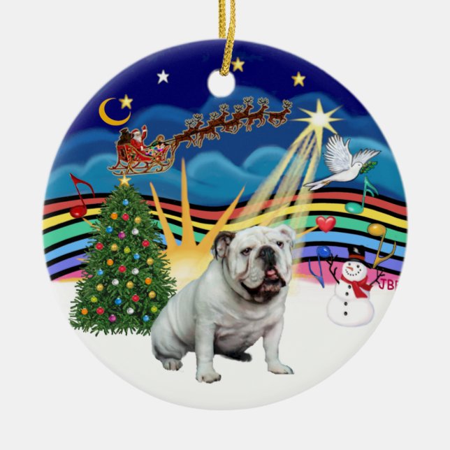 Xmas Music #3 - White English Bulldog Keramik Ornament (Vorne)