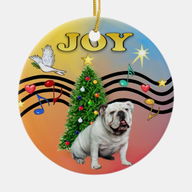 Xmas Music - English Bulldog (weiß) Keramik Ornament (Vorne)