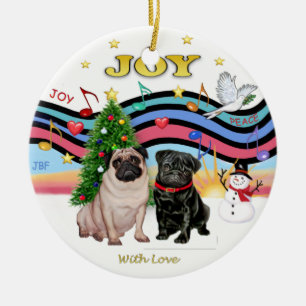 Xmas-Musik 1 - Zwei Möpse Keramikornament