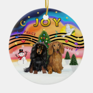 Xmas-Musik 2 - Dachshund (zwei langhaarige) Keramikornament