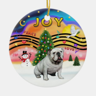 Xmas Musik 2 - Englische Bulldogge (weiß) Keramik Ornament