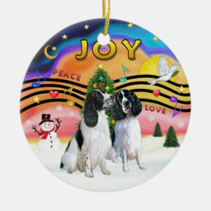 Xmas Musik 2 - Englische Springers (2 schwarz-weiß Keramik Ornament