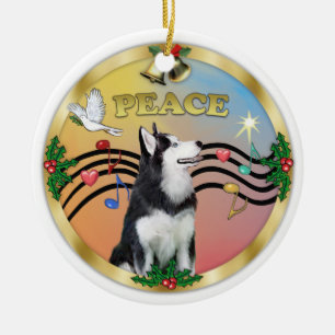 Xmas Musik 3 - FRIEDEN - Sibirischer Husky 1 Keramikornament