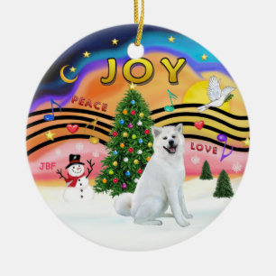 Xmas-Musik - Akita (weiß) Keramikornament