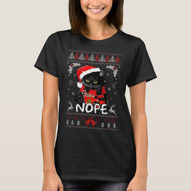 Xmas Nope heute nicht lustig Black Cat Weihnachten T-Shirt (Vorderseite)