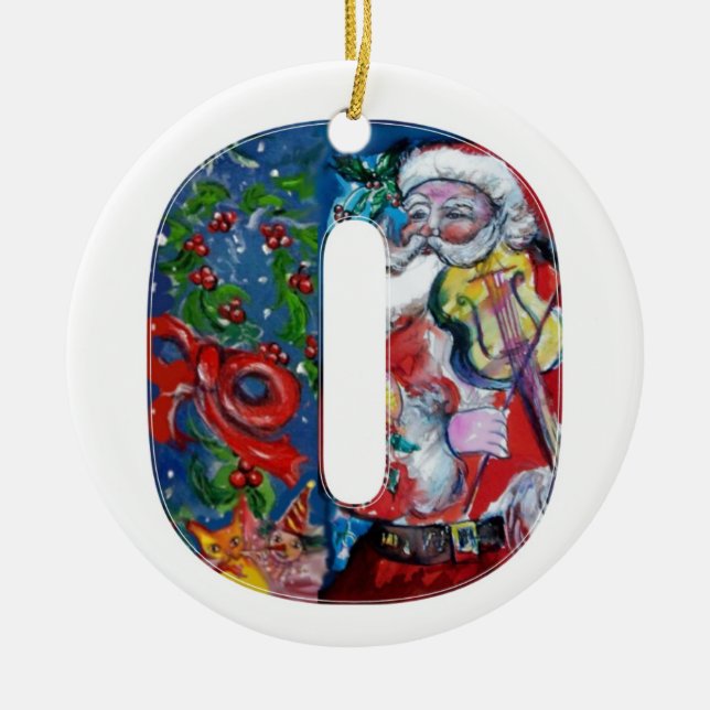 XMAS O SCHREIBEN /SANTA CLAUS MIT VIOLIN MONOGRAMM KERAMIK ORNAMENT (Vorne)