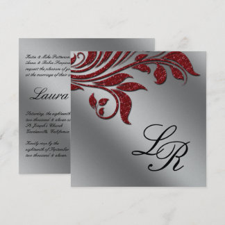 Xmas Office Party Einladung Sparkle Leaf Red Silve