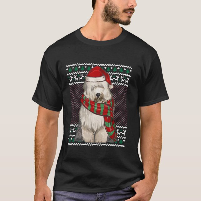 Xmas Old English Sheepdog Dog Santa Hat Ugly Chris T-Shirt (Vorderseite)
