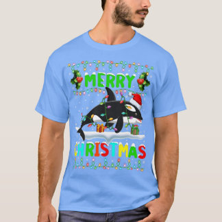 Xmas Orca Fish Lighting Weihnachtsmannmütze Frohe  T-Shirt