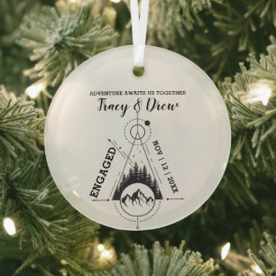 Xmas Outdoor Geometric Pine Trees Couple Verlobt Ornament Aus Glas