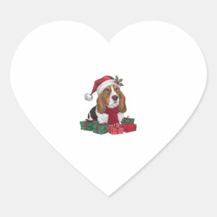 Xmas Party Decoration Santa Basset Hound Dog Chris Herz-Aufkleber