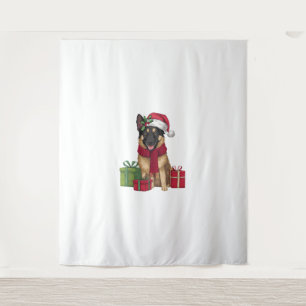 Xmas Party Decoration Santa Belgisch Malinois Dog Wandteppich