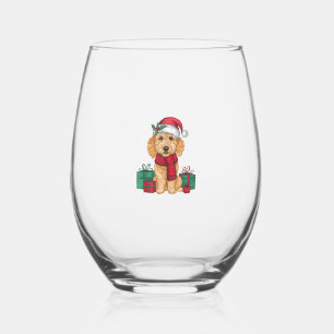 Xmas Party Decoration Santa Goldendoodle Dog Chris Weinglas Ohne Stiel