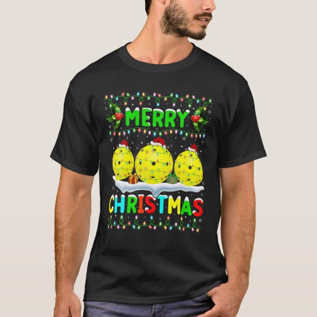 Xmas Pickleball Lighting Santa Merry Weihnachts-Bi T-Shirt (Vorderseite)