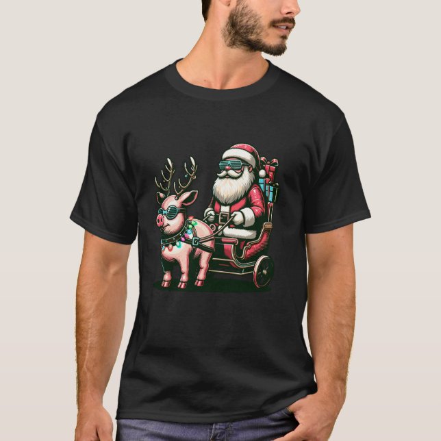 Xmas Pig Bauer Lover Santa Riding Rentierfleisch S T-Shirt (Vorderseite)