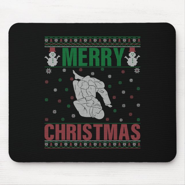 Xmas Pjs Matching Jiu Jitsu Kämpfer Ugly Weihnacht Mousepad (Vorne)