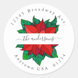 Xmas Pointsettia Rücksendeadresse Umschlag Aufkleb Runder Aufkleber