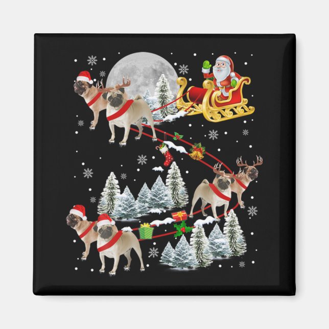 Xmas Pug Sledge Christmas Sledge Santa Dog  Magnet (Vorne)