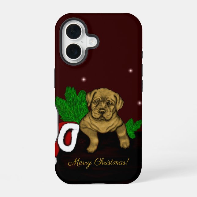 XMas Puppy iPhone 16 Hülle (Rückseite)