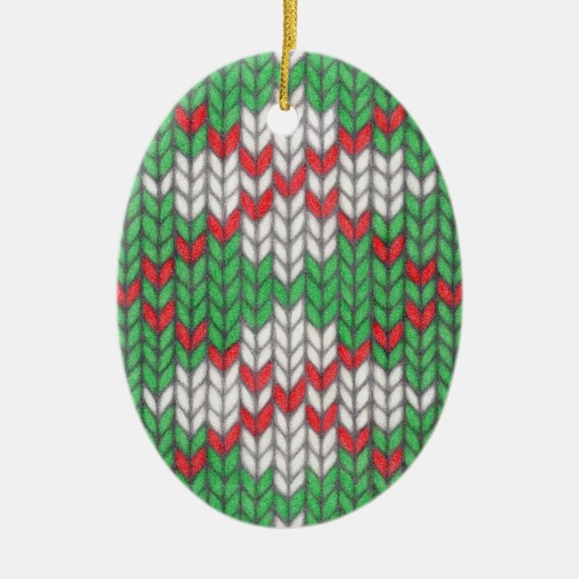 XMAS RAUTE STRICK Keramik Oval Ornament (Vorne)