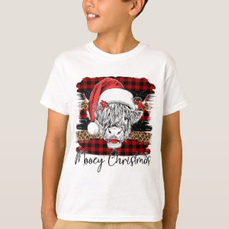 Xmas Red Buffalo Kariert Cow Santa Claus Hat Mooey T-Shirt