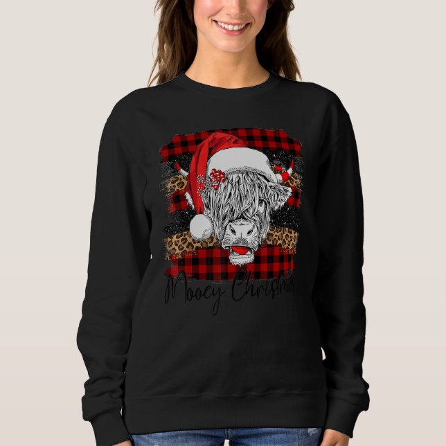 Xmas Red Buffalo Plaid Cow Santa Claus Hat Mooey C Sweatshirt (Vorderseite)