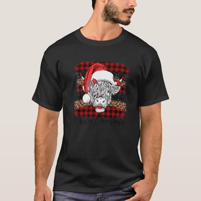 Xmas Red Buffalo Plaid Cow Santa Claus Hat Mooey C T-Shirt (Vorderseite)